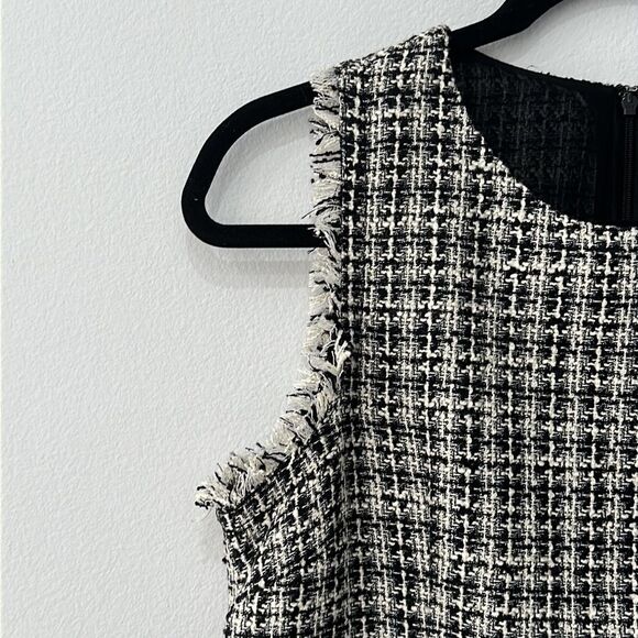 Ann Taylor Fringe Tweed Shell Sleeveless Black/White Top Sz 0 - Picture 8 of 13